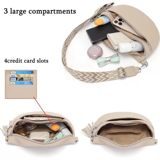 Geantă crossbody de damă LANXINGLUO cu suport pentru carduri, geantă de umăr kaki