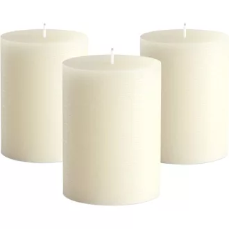   ELAORY Füstmentes Pillar Gyertya Ivory 7,5x7,5cm 3db Hygge Dekoráció