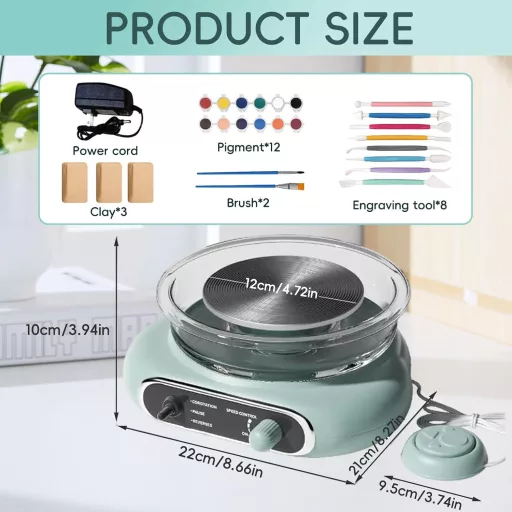 YCBTREE Elektromos Korongozó 12cm Folyamatos Sebességszabályzás Lábpedál 8 Részes Kiegészítő Zöld