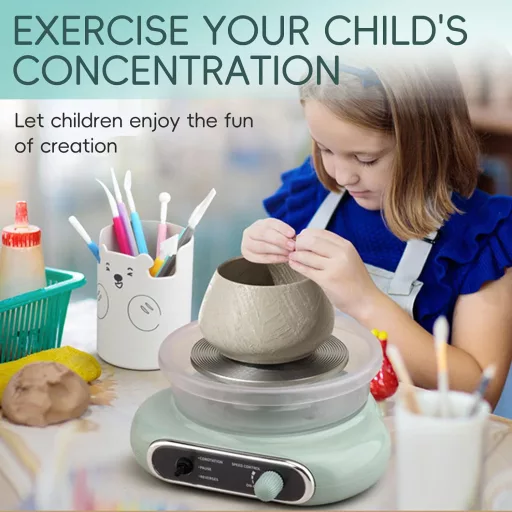 YCBTREE Rotiță electrică de olărit 12cm, reglare continuă a vitezei, pedală, 8 accesorii, verde.