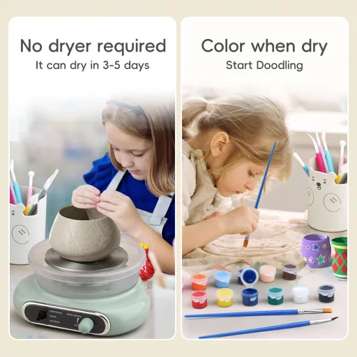 YCBTREE Rotiță electrică de olărit 12cm, reglare continuă a vitezei, pedală, 8 accesorii, verde.