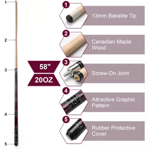 ASMPCUE 58" Biliárd Queue 20oz Kanadai Juhar 13mm Csúcs Profi