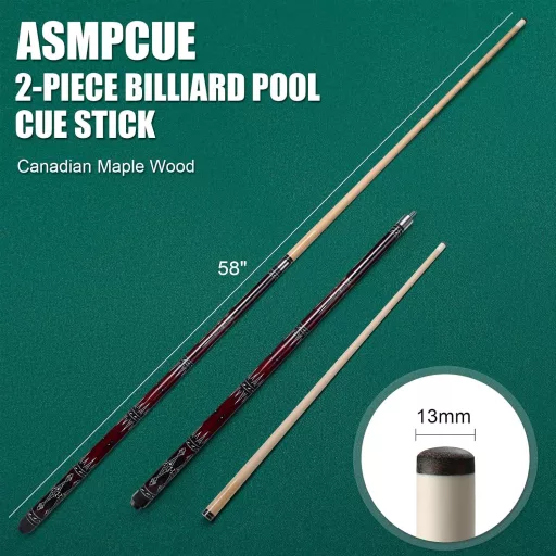 ASMPCUE 58" Biliárd Queue 20oz Kanadai Juhar 13mm Csúcs Profi