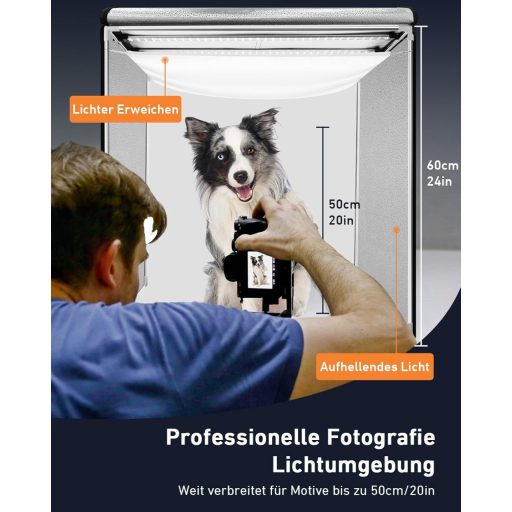 DUCLUS 60 cm Professzionális Fotódoboz LED Világítással, 6 Háttérrel