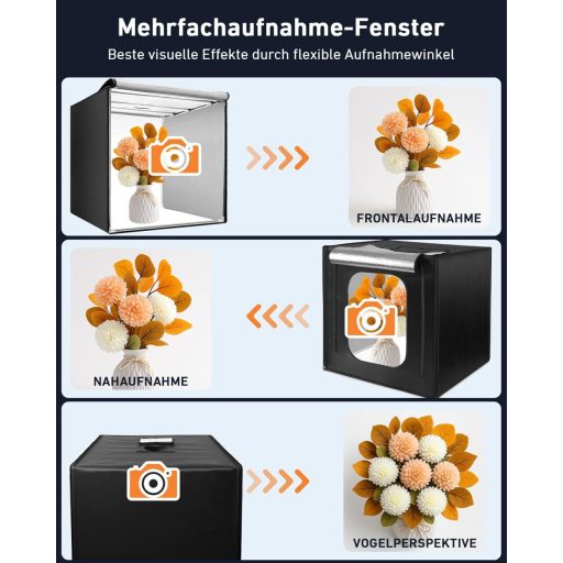 DUCLUS 60 cm Professzionális Fotódoboz LED Világítással, 6 Háttérrel