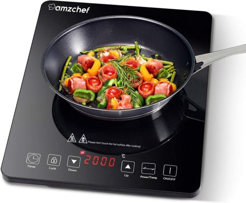 AMZCHEF Hordozható Indukciós Főzőlap - 2000W Teljesítmény, 10 Fokozat, 60-240°C, Fekete Üvegfelület, Időzítővel, Túlmelegedés Elleni Védelem