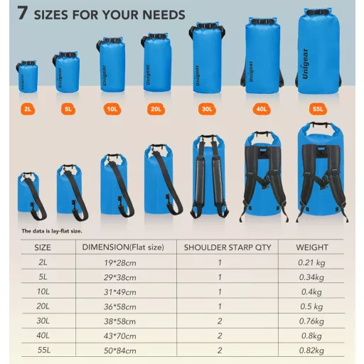 Unigear vízálló táska 2L-40L, hátizsák telefontartóval, kajak, horgászat, camping