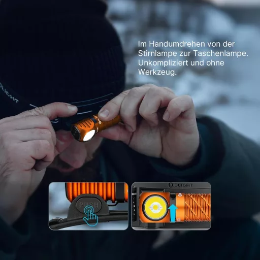 OLIGHT Perun 3 Mini fejlámpa 1250 lumen, vízálló, piros fény, 8 mód - Orange