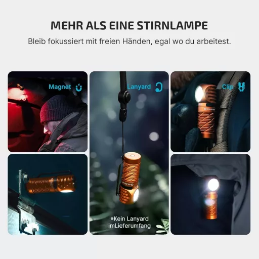 OLIGHT Perun 3 Mini fejlámpa 1250 lumen, vízálló, piros fény, 8 mód - Orange