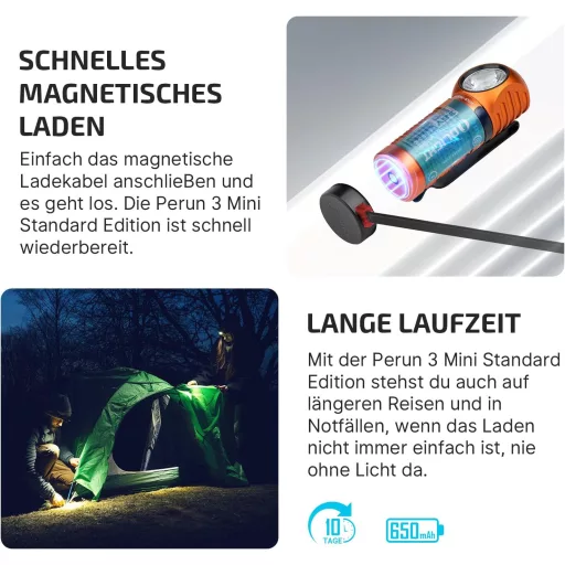 OLIGHT Perun 3 Mini fejlámpa 1250 lumen, vízálló, piros fény, 8 mód - Orange