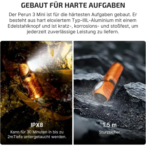 OLIGHT Perun 3 Mini fejlámpa 1250 lumen, vízálló, piros fény, 8 mód - Orange