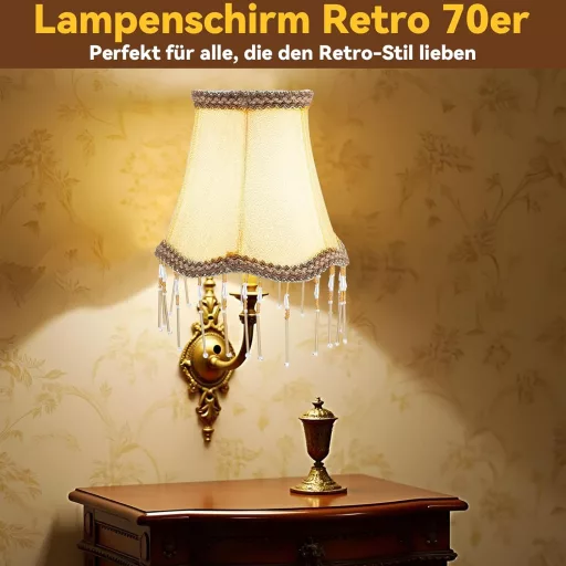 Jadyon Retro Rojtos Lámpaernyő - Vintage 70-es Évek Stílusú Kerek Textil Búra E14/E27 Asztali, Álló és Fali Lámpákhoz, Bézs Színben