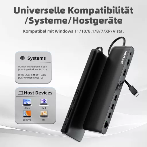 WAVLINK USB-C dokkoló 3 monitor támogatással, HDMI/DP/VGA, 100W töltés, Ethernet, SD/TF olvasó