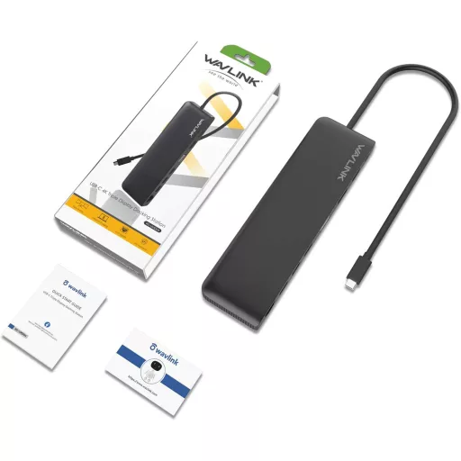 WAVLINK USB-C dokkoló 3 monitor támogatással, HDMI/DP/VGA, 100W töltés, Ethernet, SD/TF olvasó