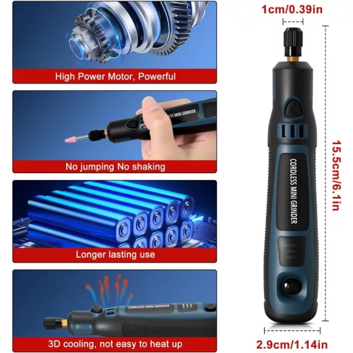 Wowfast elektromos gravírozó toll 50 bittel, 3 fokozat, 15000 rpm, USB töltés