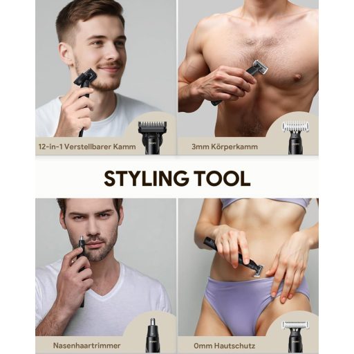 Roleader Elektromos Borotva Szakáll és Testszőr Trimmer USB-C Vezeték Nélküli