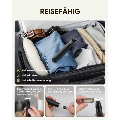 Aparat de ras electric Roleader, trimmer pentru barbă și corp, USB-C, fără fir