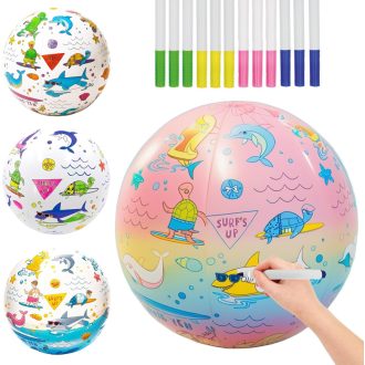   JOY SPOT! 3 ks Nafukovacia lopta na vymaľovanie 40,6 cm Plážová lopta s 12 fixkami