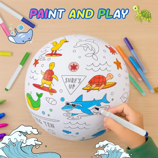 JOY SPOT! 3 db felfújható vízilabda festőszett, 40,6 cm strandball 12 filctollal