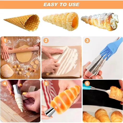 YZDZSW 21 részes rozsdamentes cannoli forma szett, nem tapadó krémsürgős kúp sütőforma kefével