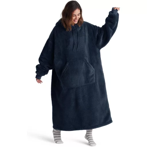 BEDSURE Pătură cu glugă și mâneci, Pulover plușat pentru femei și bărbați, Pătură purtabilă călduroasă pentru adulți, Bleumarin