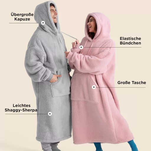 BEDSURE Kapucnis Takaró Ujjal, Plüss Pulóver Nőknek és Férfiaknak, Meleg Viselhető Takaró Felnőtteknek, Sötétkék