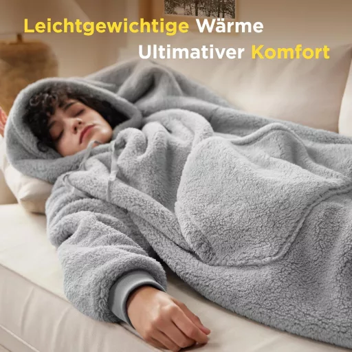 BEDSURE Pătură cu glugă și mâneci, Pulover plușat pentru femei și bărbați, Pătură purtabilă călduroasă pentru adulți, Bleumarin