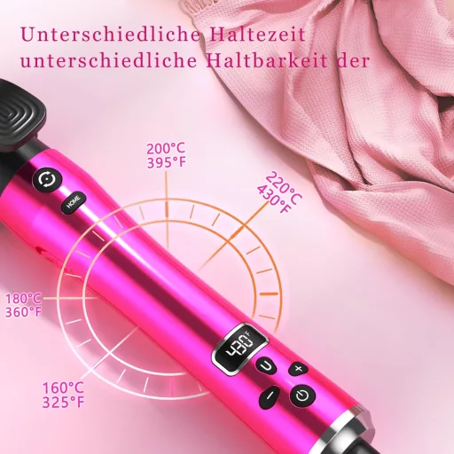 Ondulator automat de păr Hojocojo 3 în 1 cu ioni negativi, rotație 360°, 9/25/32mm, roz, pentru păr lung și mediu