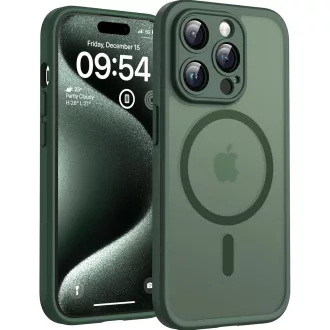   TOCOL iPhone 15 Pro MagSafe tok, kamera védelemmel, ütésálló, alpesi zöld - iPhone 15 Pro, Alpine green