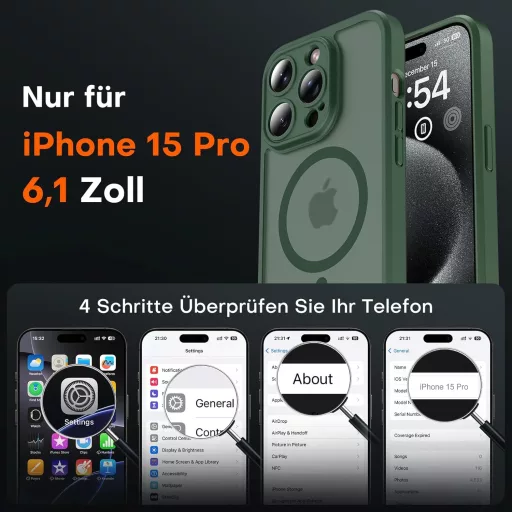 TOCOL iPhone 15 Pro MagSafe kryt, s ochranou fotoaparátu, nárazuvzdorný, alpská zelená