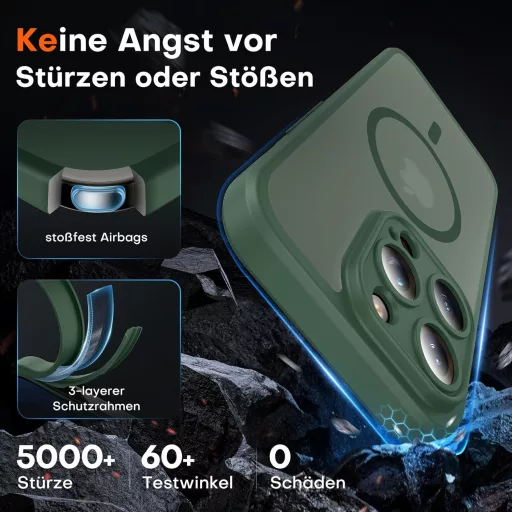 TOCOL iPhone 15 Pro MagSafe kryt, s ochranou fotoaparátu, nárazuvzdorný, alpská zelená