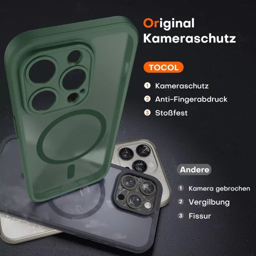 TOCOL iPhone 15 Pro MagSafe tok, kamera védelemmel, ütésálló, alpesi zöld - iPhone 15 Pro, Alpine green