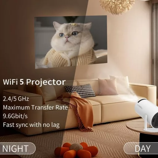 Prenosný mini projektor LQWELL HY300 PRO 4K s WiFi 6 a Android 11 na domáce aj vonkajšie použitie