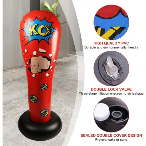 LncBoc 160 cm-es Álló Boxzsák Gyerekeknek, Felfújható Ütőzsák Karate Taekwondo Edzéshez
