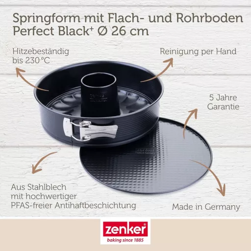 Zenker Springform tortaforma 26 cm, cserélhető aljak, fekete, antilengő bevonat