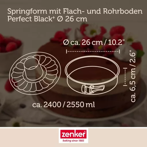 Zenker Springform tortaforma 26 cm, cserélhető aljak, fekete, antilengő bevonat