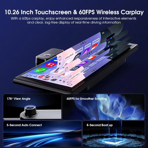 Avylet 10.26" Wireless CarPlay Android Auto Autós Képernyő GPS Dashcam