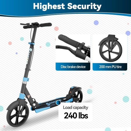 MEE GOO összecsukható roller felnőtteknek, 200mm kerekek, tárcsafék, fekete