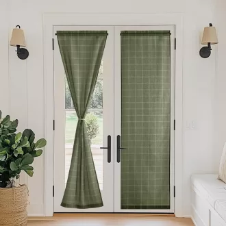   PONY DANCE Félig Átlátszó Függöny 2db 60x240cm Zöld Lenvászon Hatás Nyomott Mintás