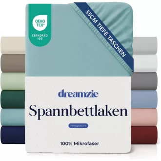   Cearșaf cu elastic Dreamzie 160x200 cm cu buzunare adânci din microfibră, Aqua