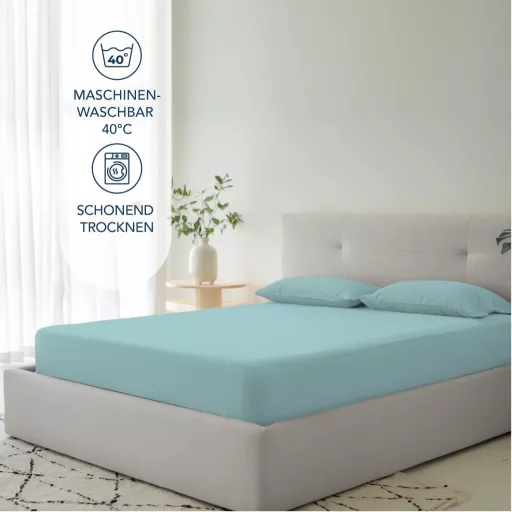 Cearșaf cu elastic Dreamzie 160x200 cm cu buzunare adânci din microfibră, Aqua