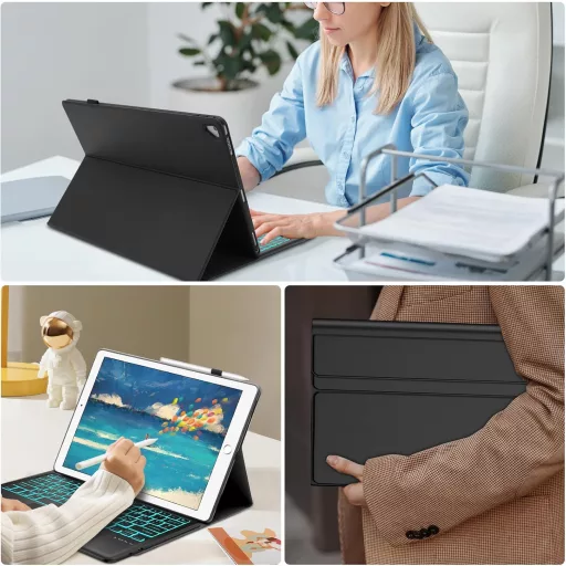 WAVATA iPad Pro 12,9" Bluetooth Billentyűzet Tok Háttérvilágítással
