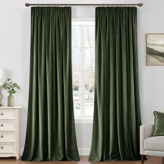   MIULEE Bársony Függöny Sötétítő 140x245cm Olajzöld Hőszigeteló Lakberendezés
