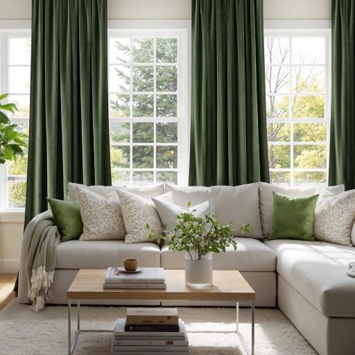 MIULEE Bársony Függöny Sötétítő 140x245cm Olajzöld Hőszigeteló Lakberendezés