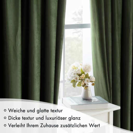 MIULEE Bársony Függöny Sötétítő 140x245cm Olajzöld Hőszigeteló Lakberendezés