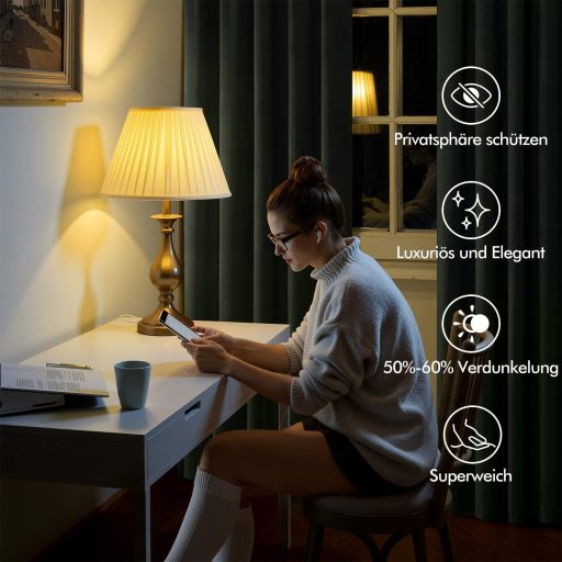 MIULEE Bársony Függöny Sötétítő 140x245cm Olajzöld Hőszigeteló Lakberendezés