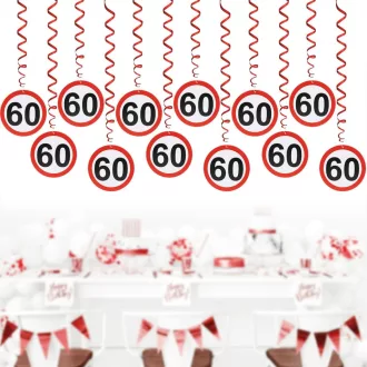   Augesak 60. születésnapi dekoráció szett, 12 db forgalmi tábla spirál füzér
