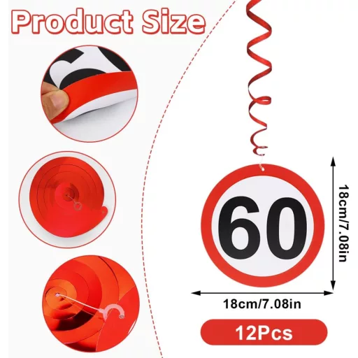Augesak 60. születésnapi dekoráció szett, 12 db forgalmi tábla spirál füzér