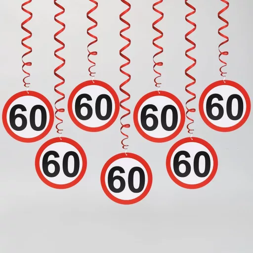 Augesak 60. születésnapi dekoráció szett, 12 db forgalmi tábla spirál füzér