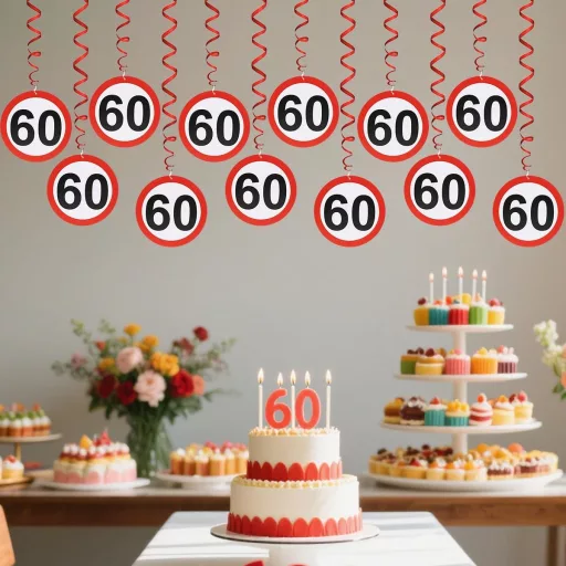 Augesak 60. születésnapi dekoráció szett, 12 db forgalmi tábla spirál füzér
